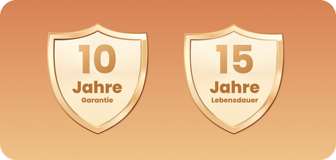 10 Jahre Garantie, 15 Jahre Lebensdauer